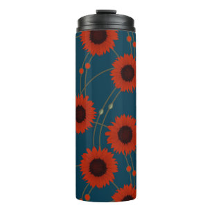 Random Art Nouveau Sunflowers Retro Floral Red Thermal Tumbler
