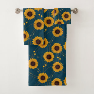 Random Art Nouveau Sunflowers Retro Floral Yellow Bath Towel Set