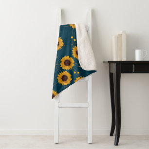 Random Art Nouveau Sunflowers Retro Floral Yellow Sherpa Blanket