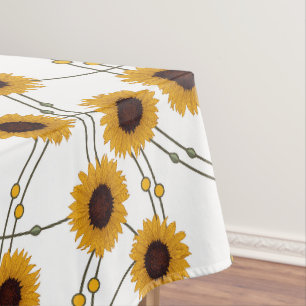 Random Art Nouveau Sunflowers Retro Floral Yellow Tablecloth