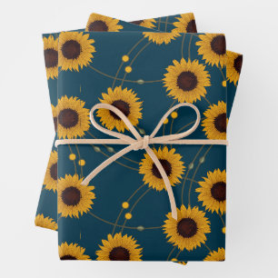 Random Art Nouveau Sunflowers Retro Floral Yellow Wrapping Paper Sheet