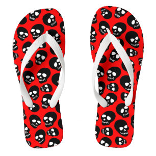 Random Black Skulls on Red Flip Flops