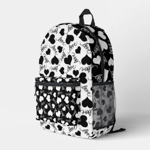 RANDOM BLACK & WHITE HEARTS WITH LOVE SCRIPT PRINTED BACKPACK