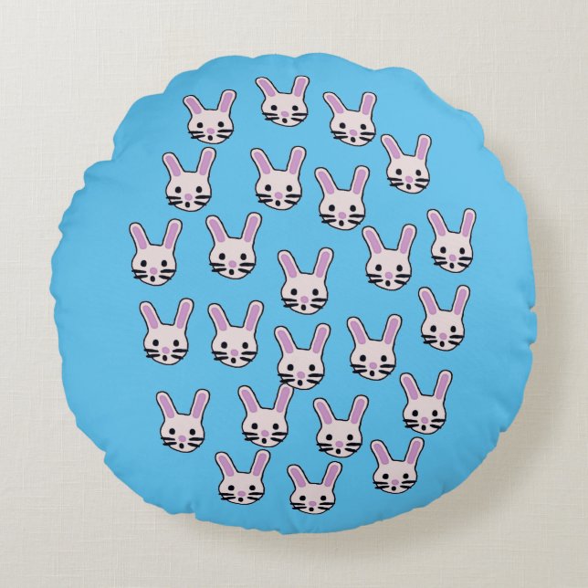 Random Bunny Faces Round Cushion (Front)