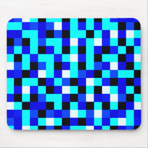 Random Chequered Pixel Art - Blue & White Mouse Mat