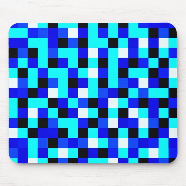 Random Chequered Pixel Art - Blue & White Mouse Mat (Front)