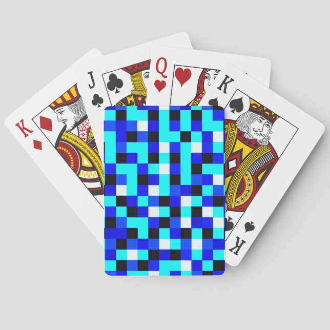 Random Chequered Pixel Art - Blue & White Playing Cards (Back)