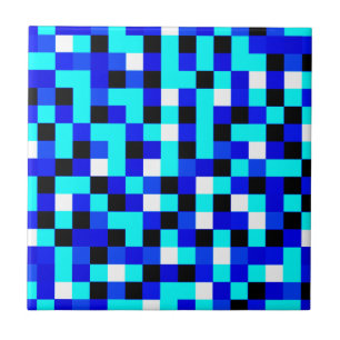 Random Chequered Pixel Art - Blue & White Tile