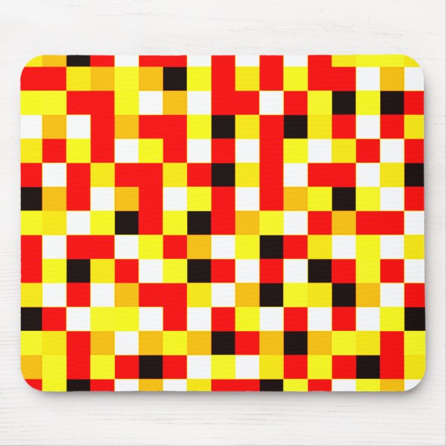 Random Chequered Pixel Art - Red & Yellow Mouse Mat (Front)