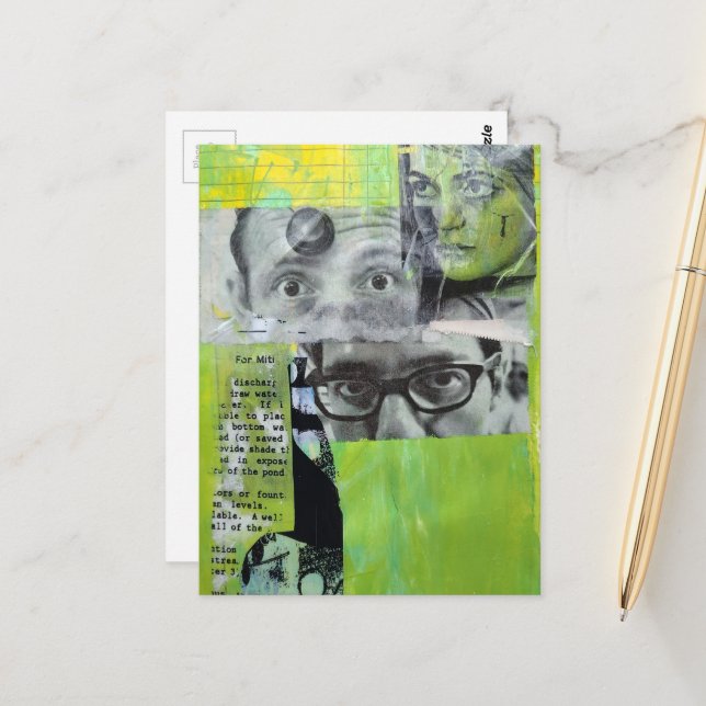 Random Collage Vintage Faces Postcard (Front/Back In Situ)