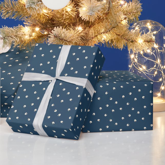Random Cute Kawaii Skull Dots dark blue Wrapping Paper (Holidays)