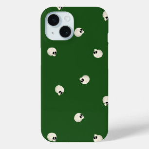 Random Cute Kawaii Skull Dots dark green iPhone 15 Case