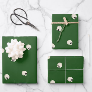 Random Cute Kawaii Skull Dots dark green Wrapping Paper Sheet