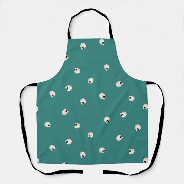 Random Cute Kawaii Skull Dots mid green Apron (Front)