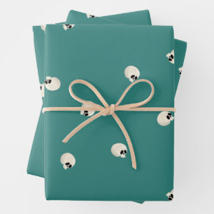 Random Cute Kawaii Skull Dots mid green Wrapping Paper Sheet