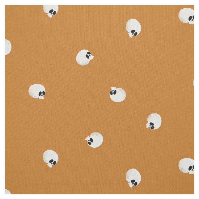 Random Cute Kawaii Skull Dots Orange Fabric (Swatch)