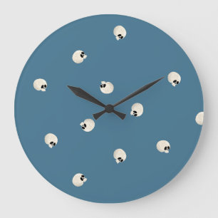Random Cute Kawaii Skull Dots pale blue Large Clock