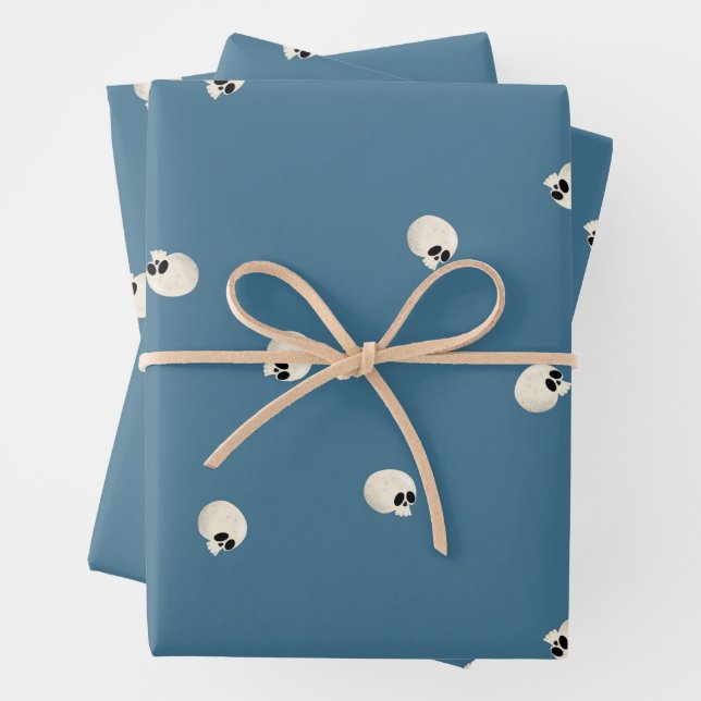 Random Cute Kawaii Skull Dots pale blue Wrapping Paper Sheet (In situ)