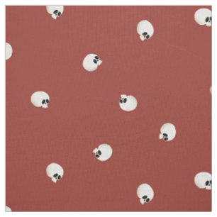 Random Cute Kawaii Skull Dots Red Fabric