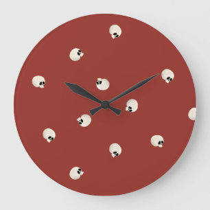Random Cute Kawaii Skull Dots red Large Clock