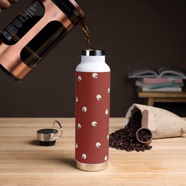 Random Cute Kawaii Skull Dots red Water Bottle (Coffee)