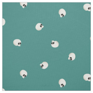 Random Cute Kawaii Skull Dots Turquoise Fabric
