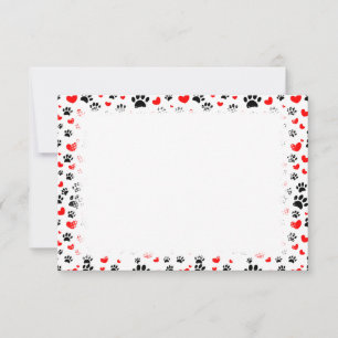 Random Dog Paw Prints And Red Hearts Blank Card