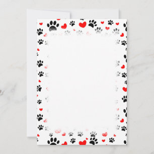 Random Dog Paw Prints And Red Hearts Border Announcement
