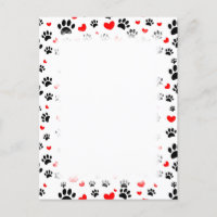 Random Dog Paw Prints And Red Hearts Border
