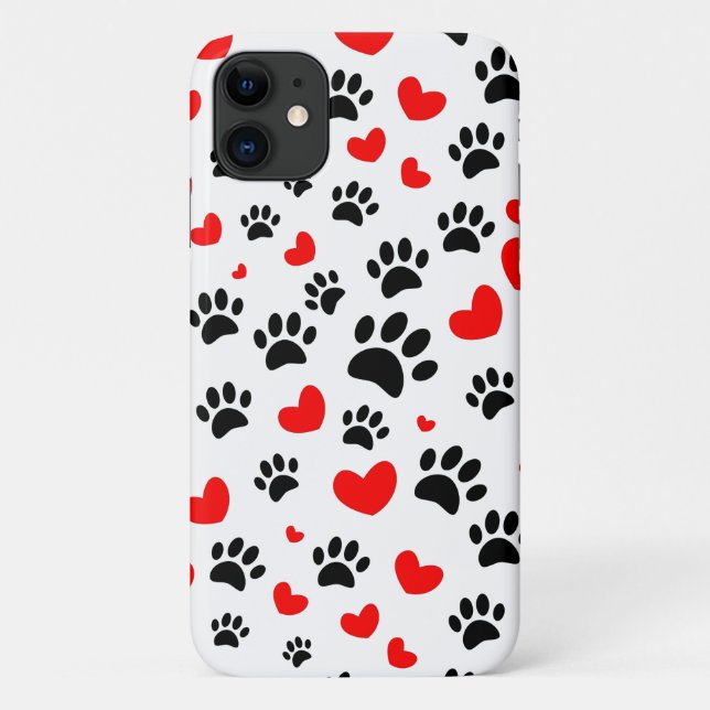 Random Dog Paw Prints And Red Hearts Case-Mate iPhone Case (Back)