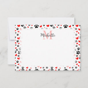Random Dog Paw Prints And Red Hearts Custom Card