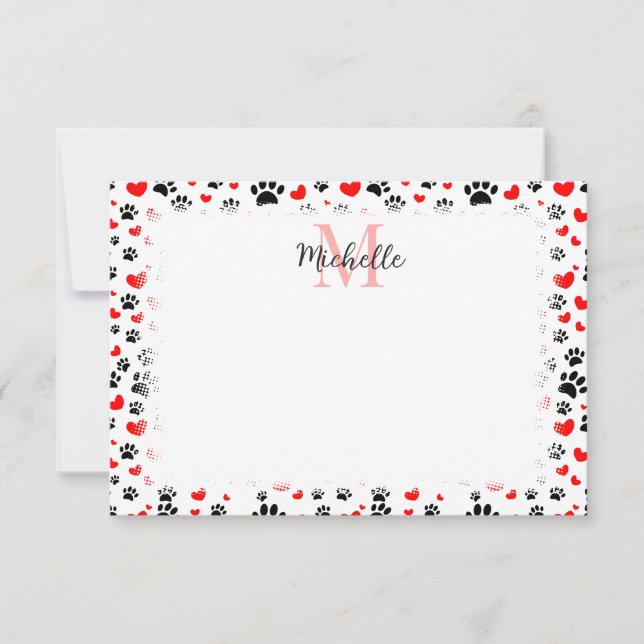 Random Dog Paw Prints And Red Hearts Custom Card (Front)