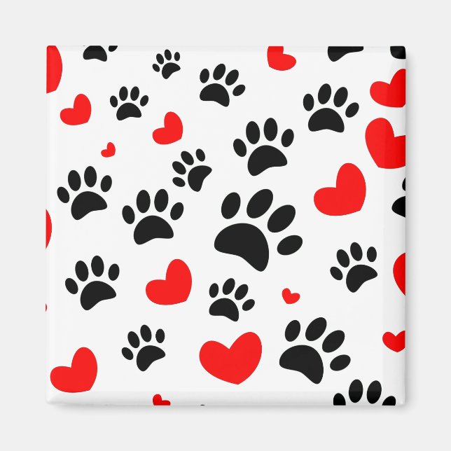 Random Dog Paw Prints And Red Hearts Magnet (Front)