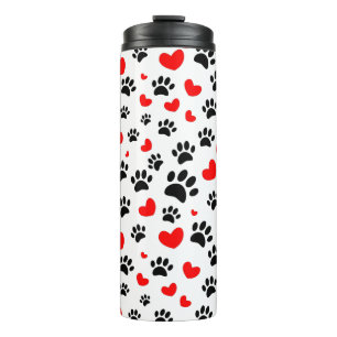 Random Dog Paw Prints And Red Hearts Thermal Tumbler