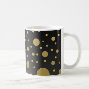 Random Gold Dots on Black Coffee Mug