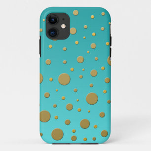 Random Gold Dots on Turquoise Modern Pattern iPhone 11 Case