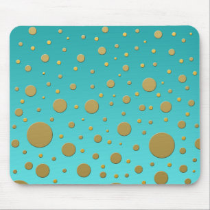 Random Gold Dots on Turquoise Modern Pattern Mouse Mat