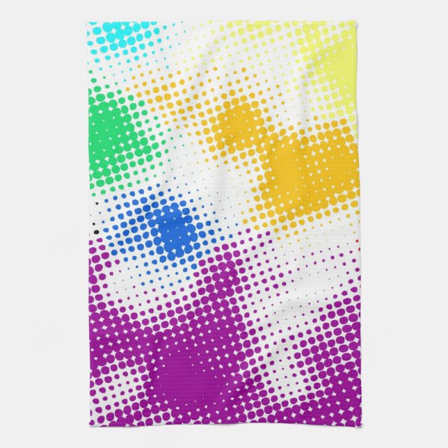 Random halftone colourful background tea towel (Vertical)