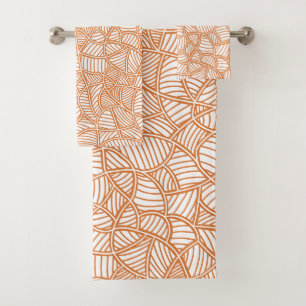 Random Leaf Mosaic Dark Orange Bath Towel Set
