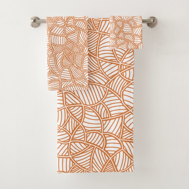 Random Leaf Mosaic Dark Orange Bath Towel Set (Insitu)