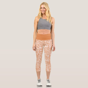 Random Leaf Mosaic Dark Orange Capri Leggings