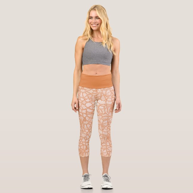 Random Leaf Mosaic Dark Orange Capri Leggings (Front)