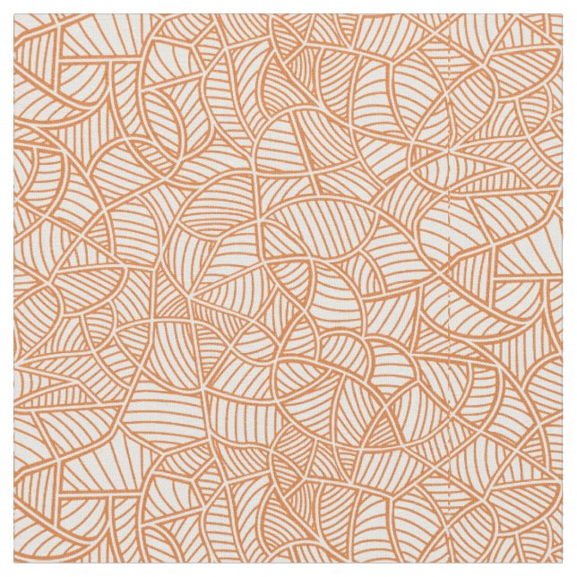 Random Leaf Mosaic Dark Orange Fabric (Close Up)