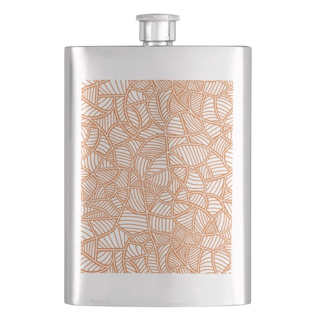 Random Leaf Mosaic Dark Orange Hip Flask (Front)
