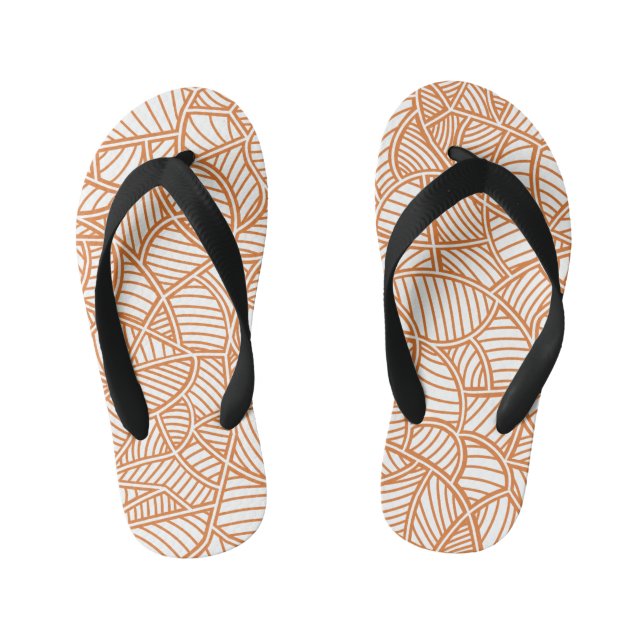 Random Leaf Mosaic Dark Orange Kid's Flip Flops (Footbed)