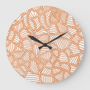 Random Leaf Mosaic Dark Orange Large Clock