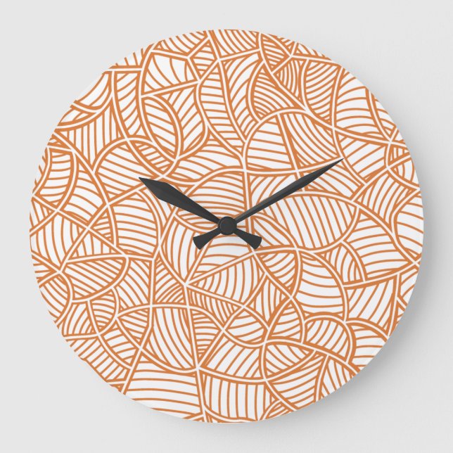 Random Leaf Mosaic Dark Orange Large Clock (Front)