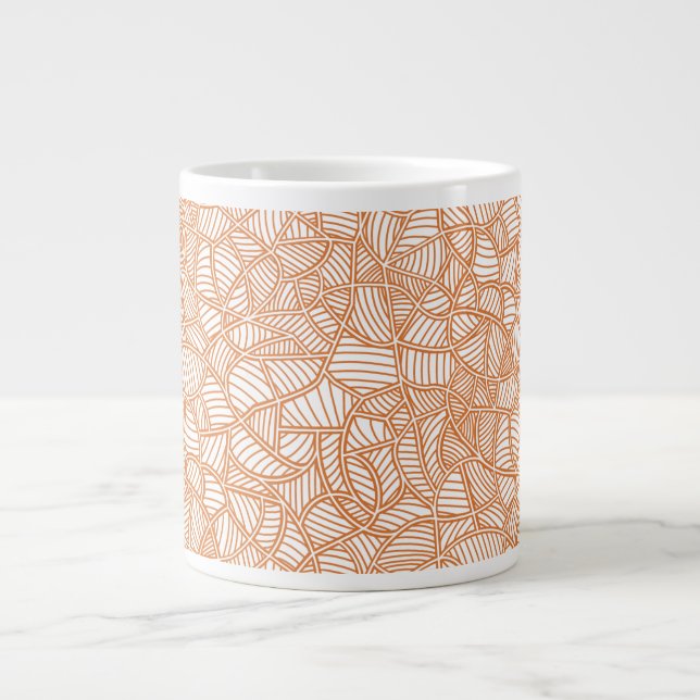 Random Leaf Mosaic Dark Orange Large Coffee Mug (Front)