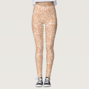 Random Leaf Mosaic Dark Orange Leggings