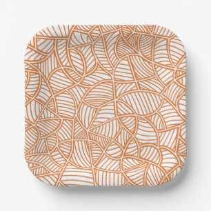 Random Leaf Mosaic Dark Orange Paper Plate